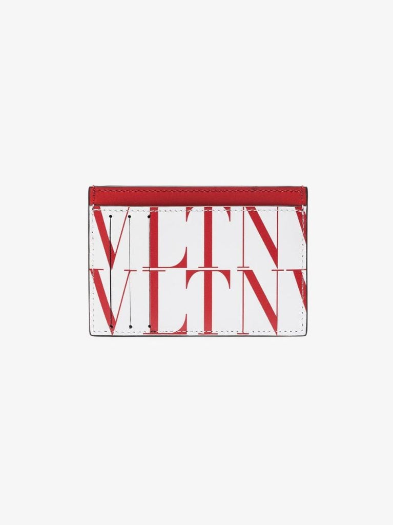 White and Red Vltn Times Leather Card Holder
