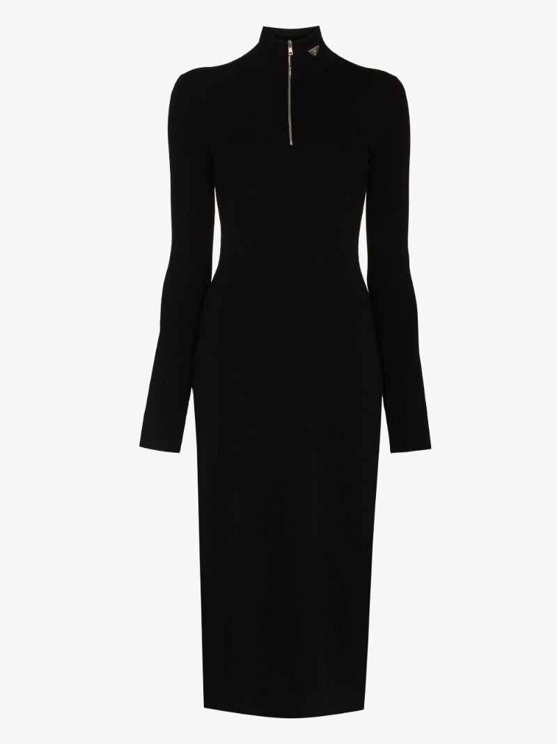 Zipped High Neck Midi Dress