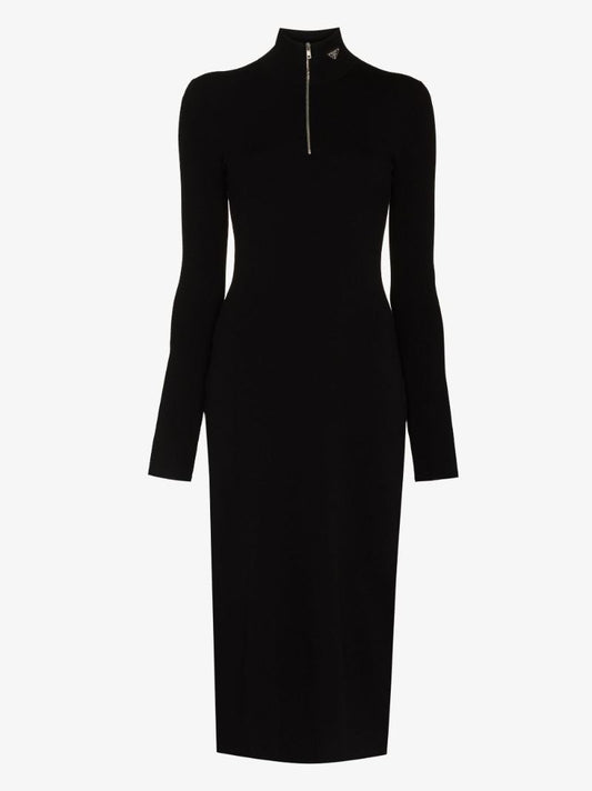 Zipped High Neck Midi Dress