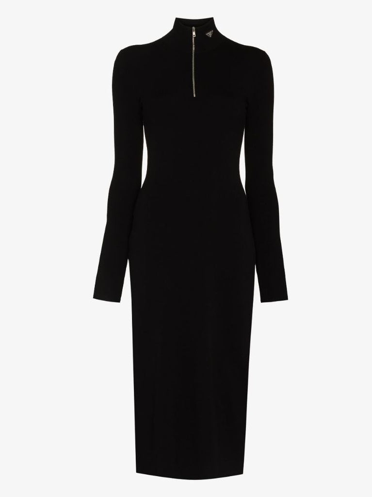 Zipped High Neck Midi Dress