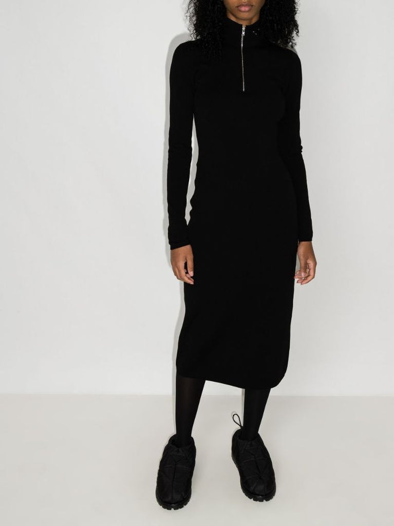 Zipped High Neck Midi Dress