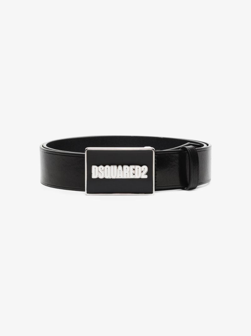 Black Logo Buckle Leather Belt