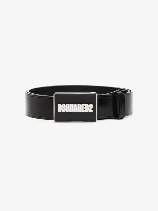 Black Logo Buckle Leather Belt