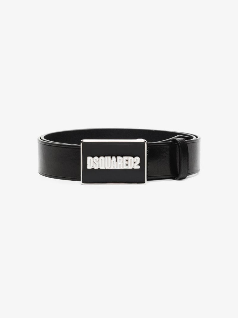 Black Logo Buckle Leather Belt
