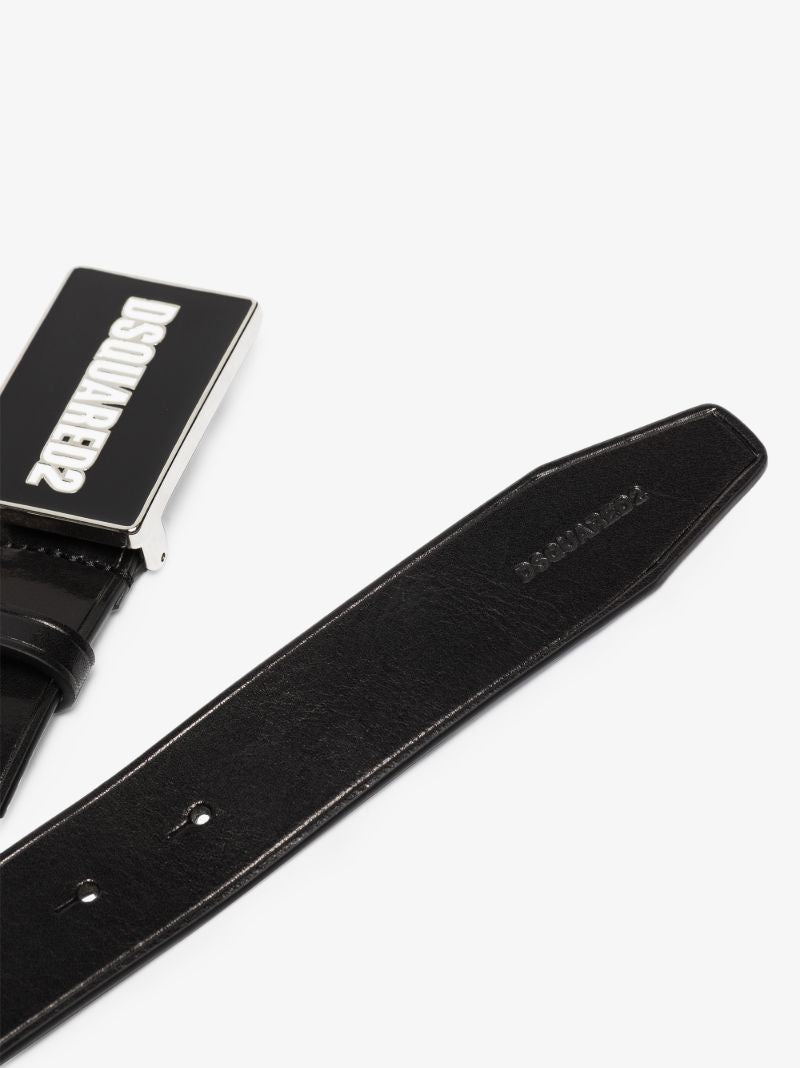 Black Logo Buckle Leather Belt