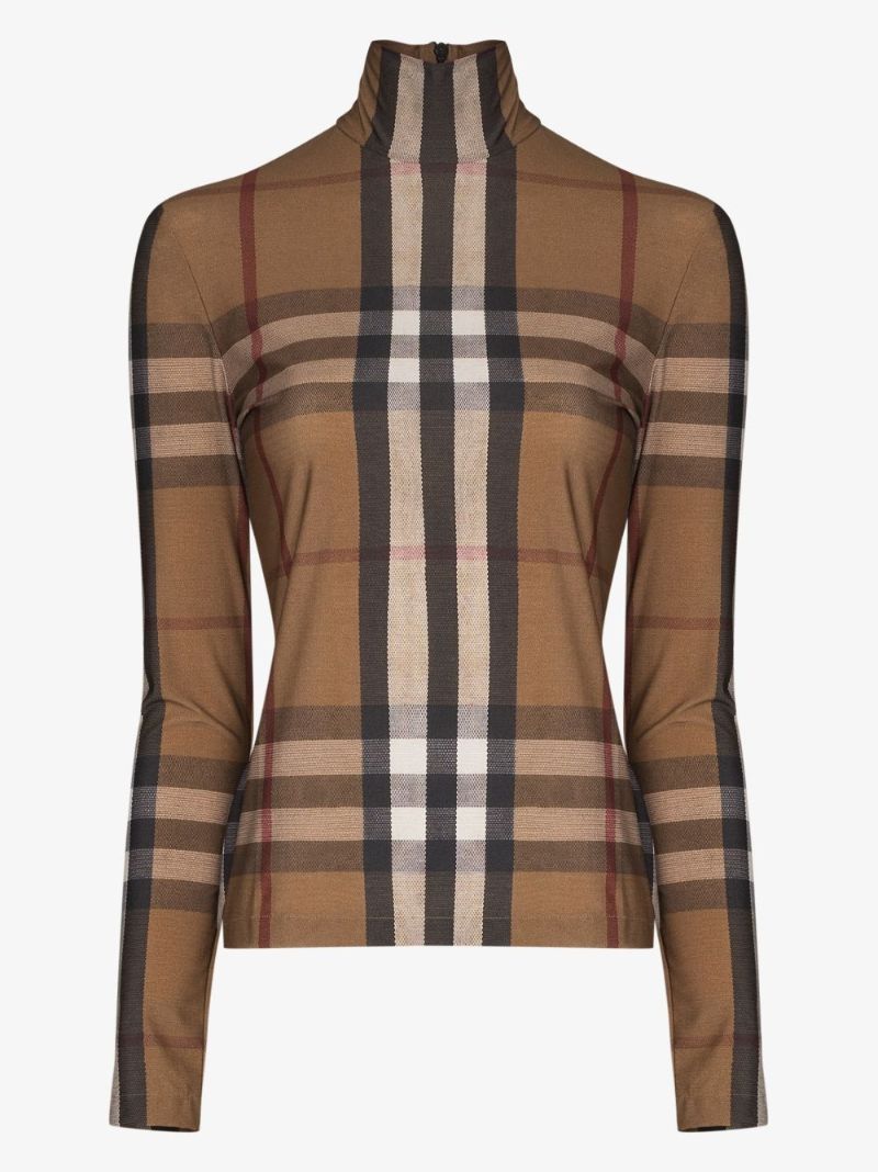 Brown Check Turtleneck Top