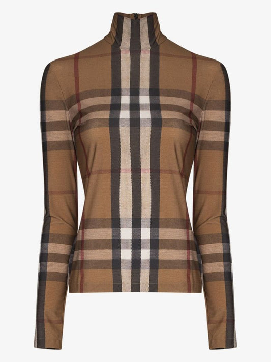 Brown Check Turtleneck Top