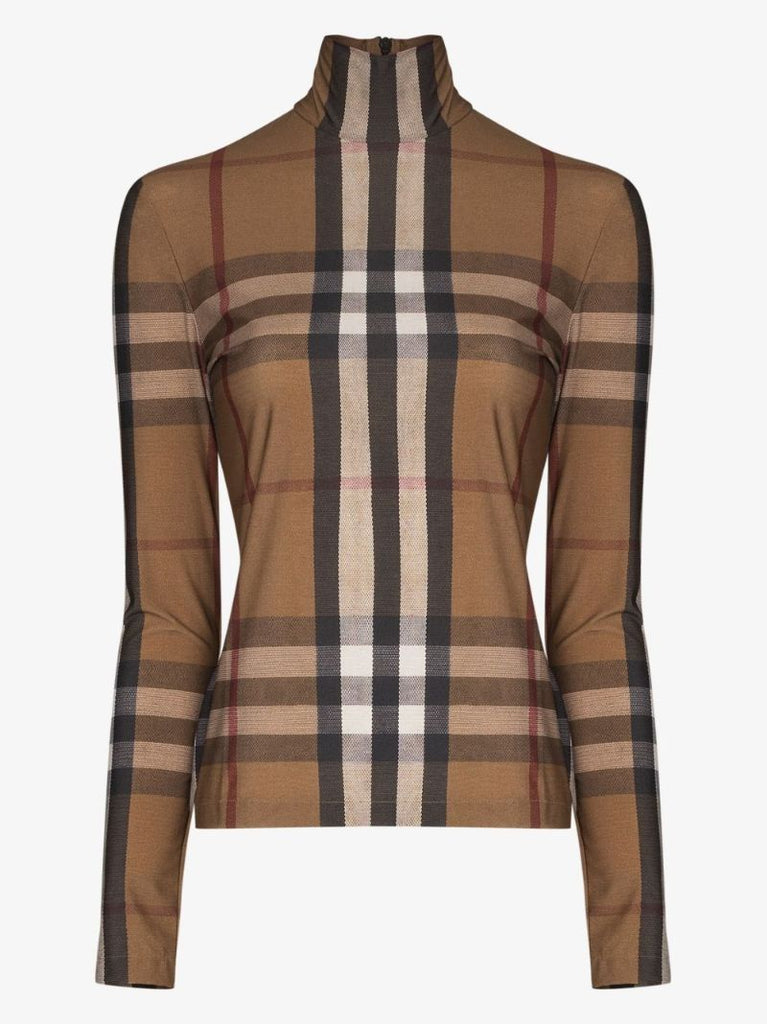 Brown Check Turtleneck Top