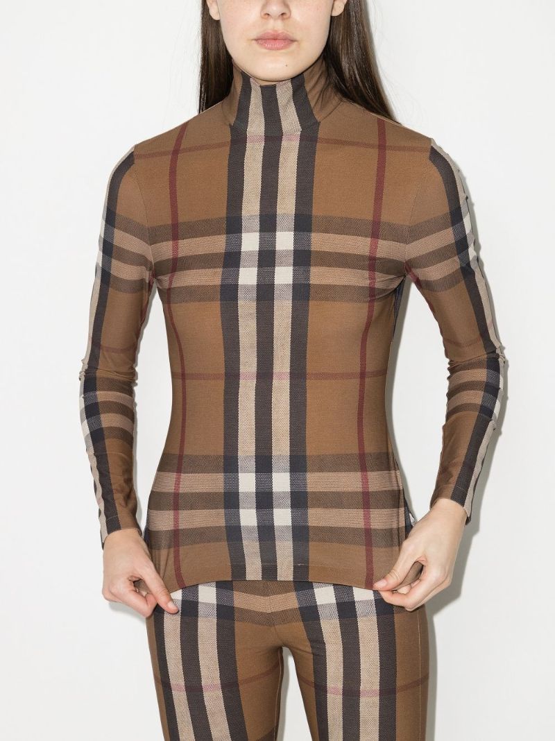 Brown Check Turtleneck Top