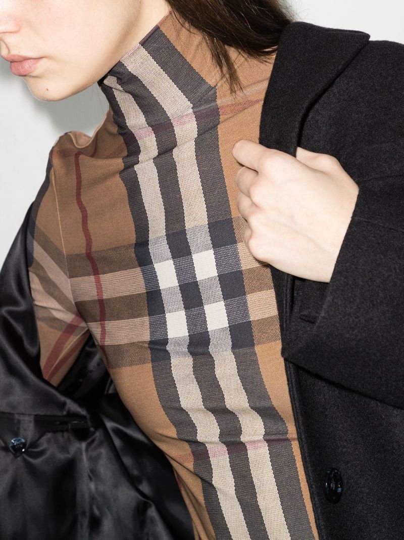 Brown Check Turtleneck Top