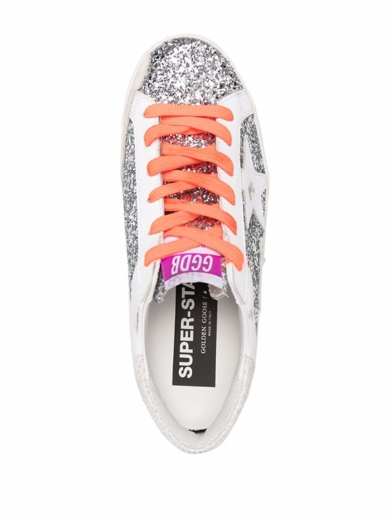 Silver Superstar Leather Glitter Sneakers