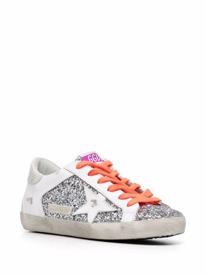 Silver Superstar Leather Glitter Sneakers