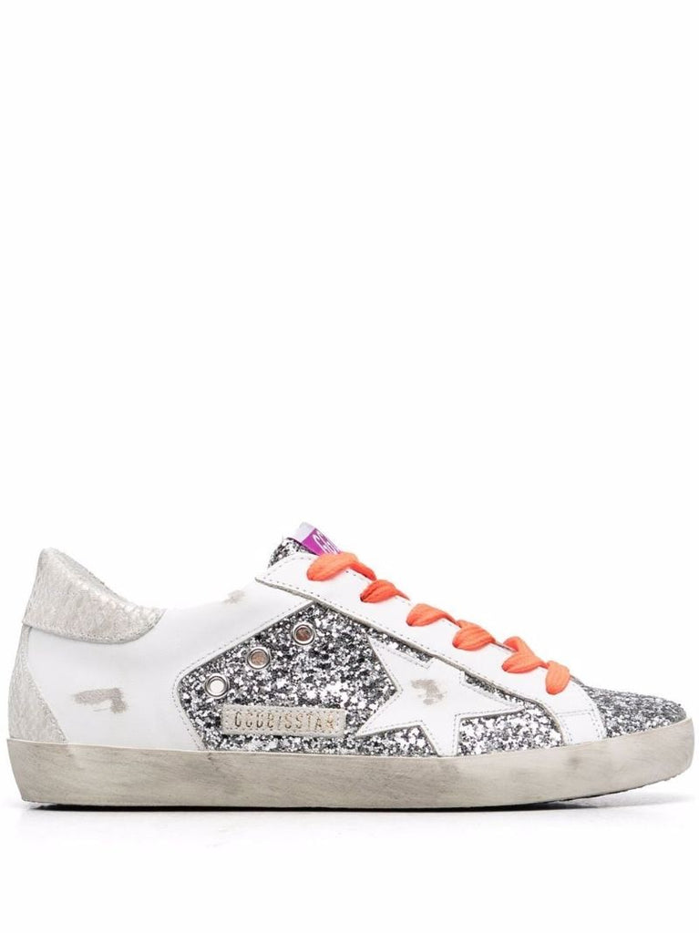 Silver Superstar Leather Glitter Sneakers