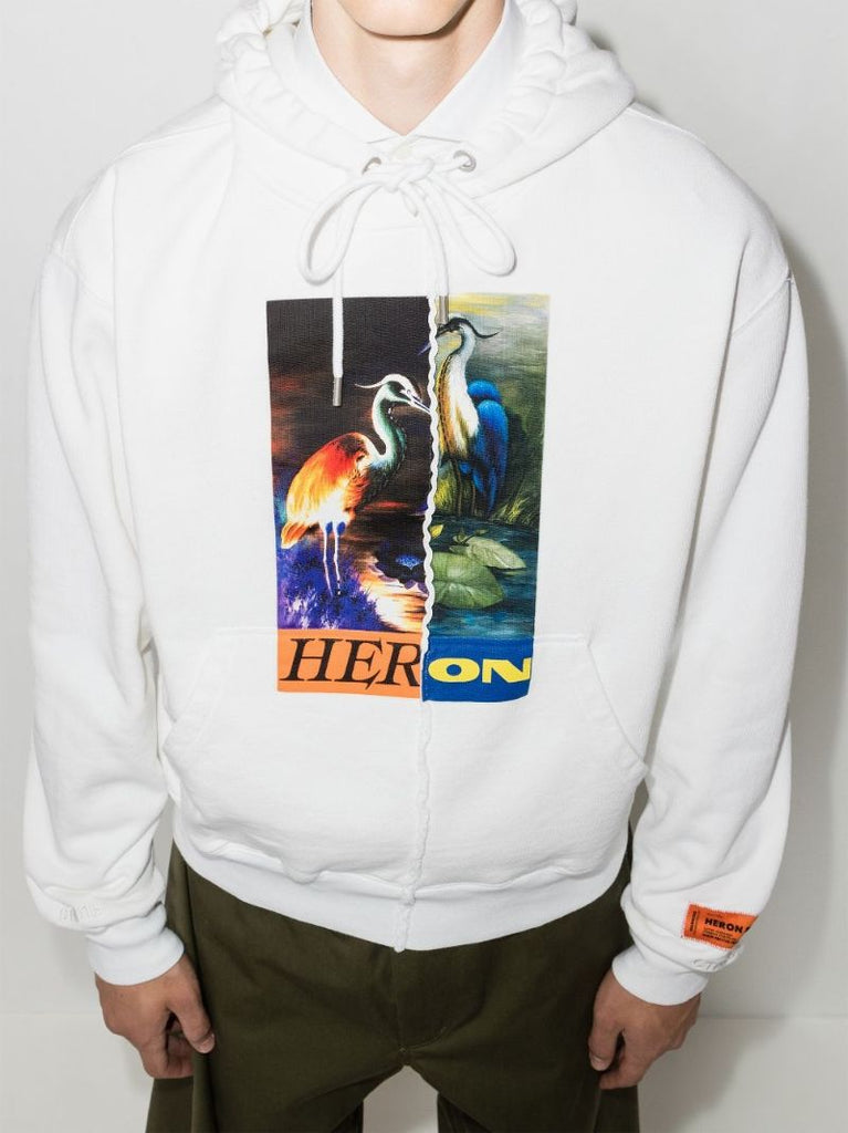 Split Heron Print Hoodie
