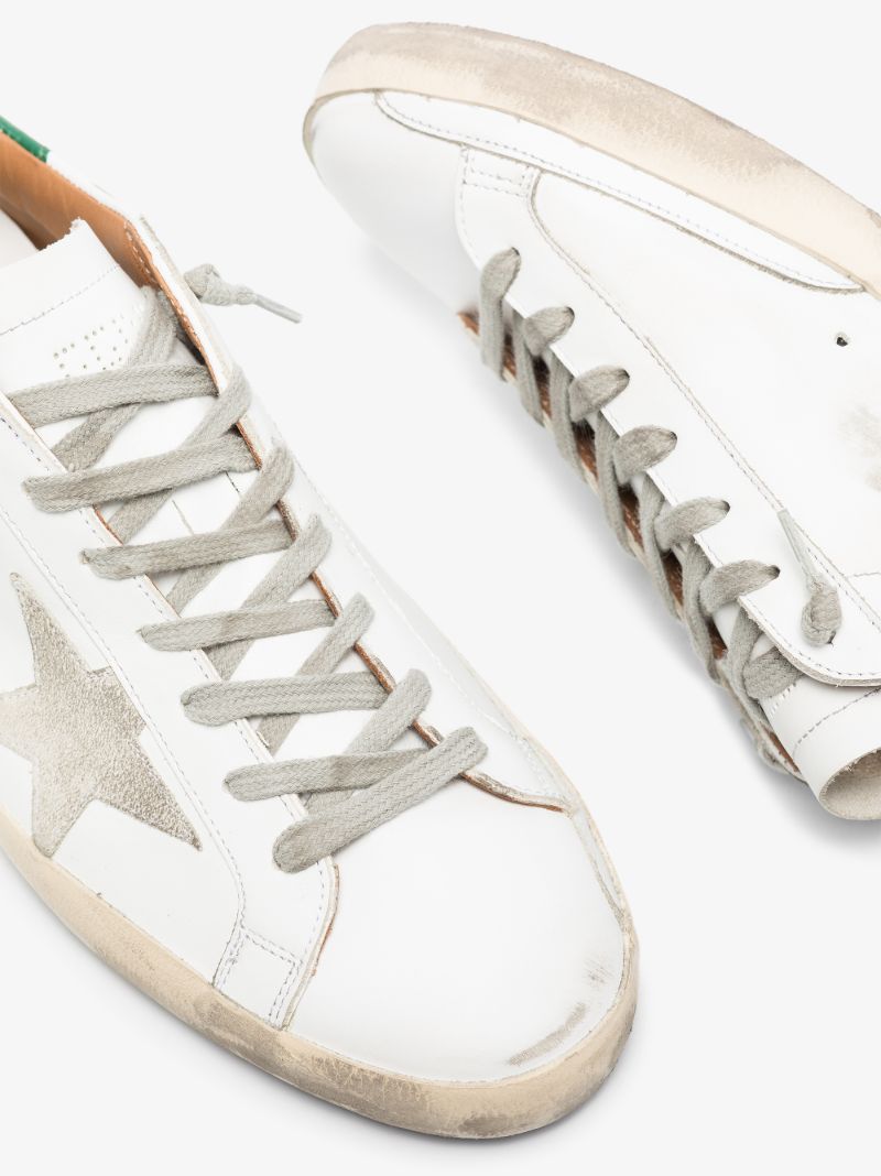 White and Green Super-star Leather Sneakers
