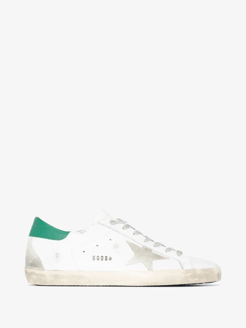 White and Green Super-star Leather Sneakers