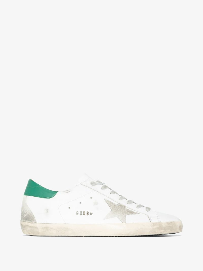 White and Green Super-star Leather Sneakers