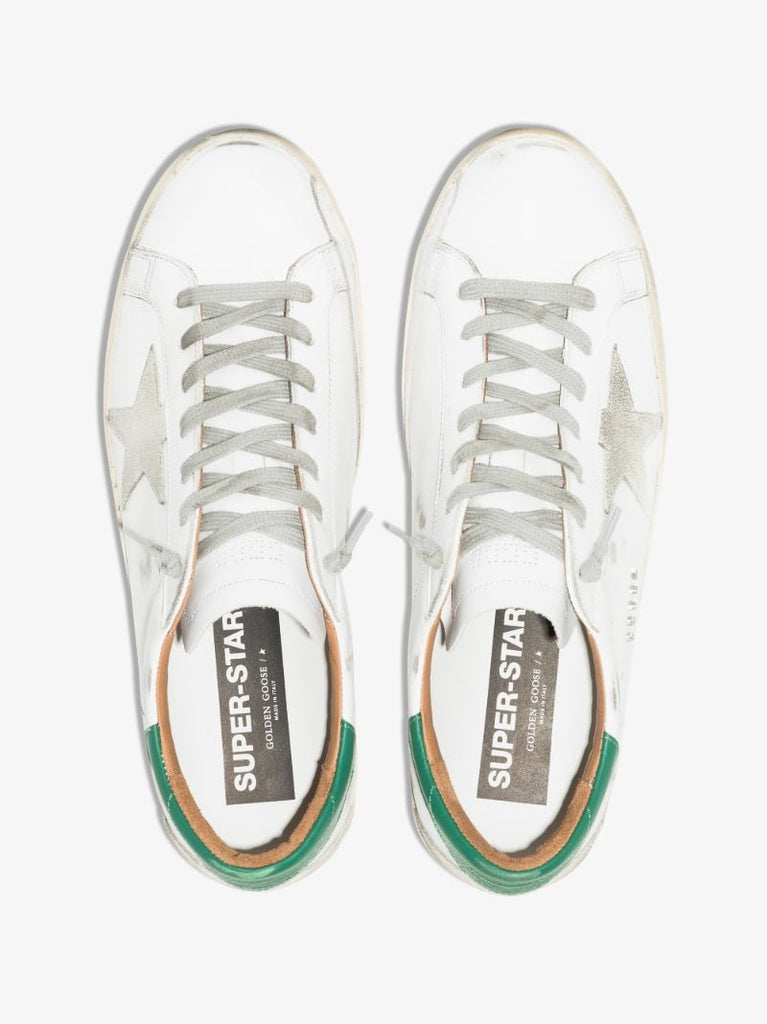 White and Green Super-star Leather Sneakers