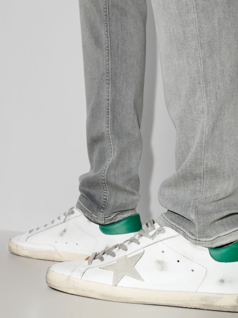 White and Green Super-star Leather Sneakers