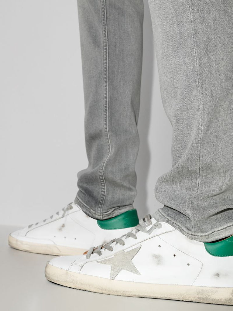 White and Green Super-star Leather Sneakers
