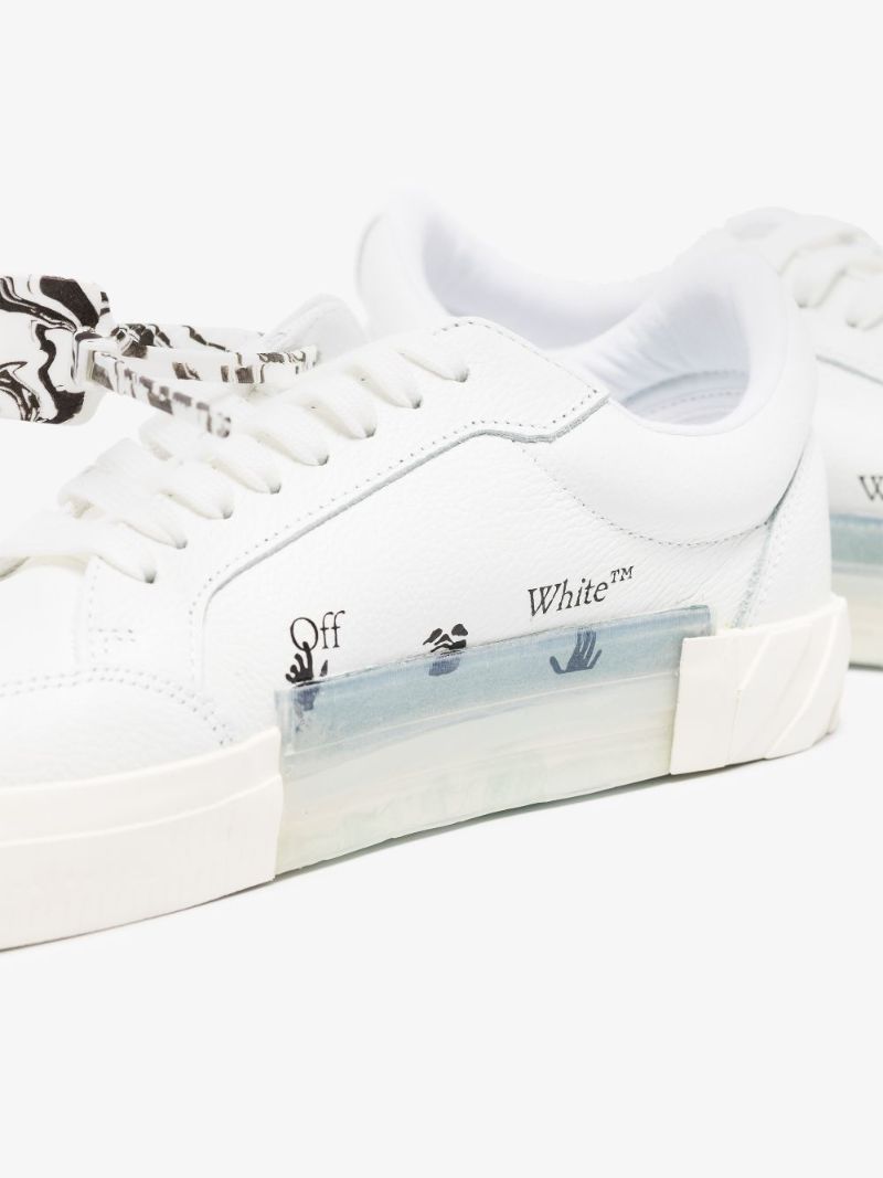 White Low Vulcanised Leather Sneakers