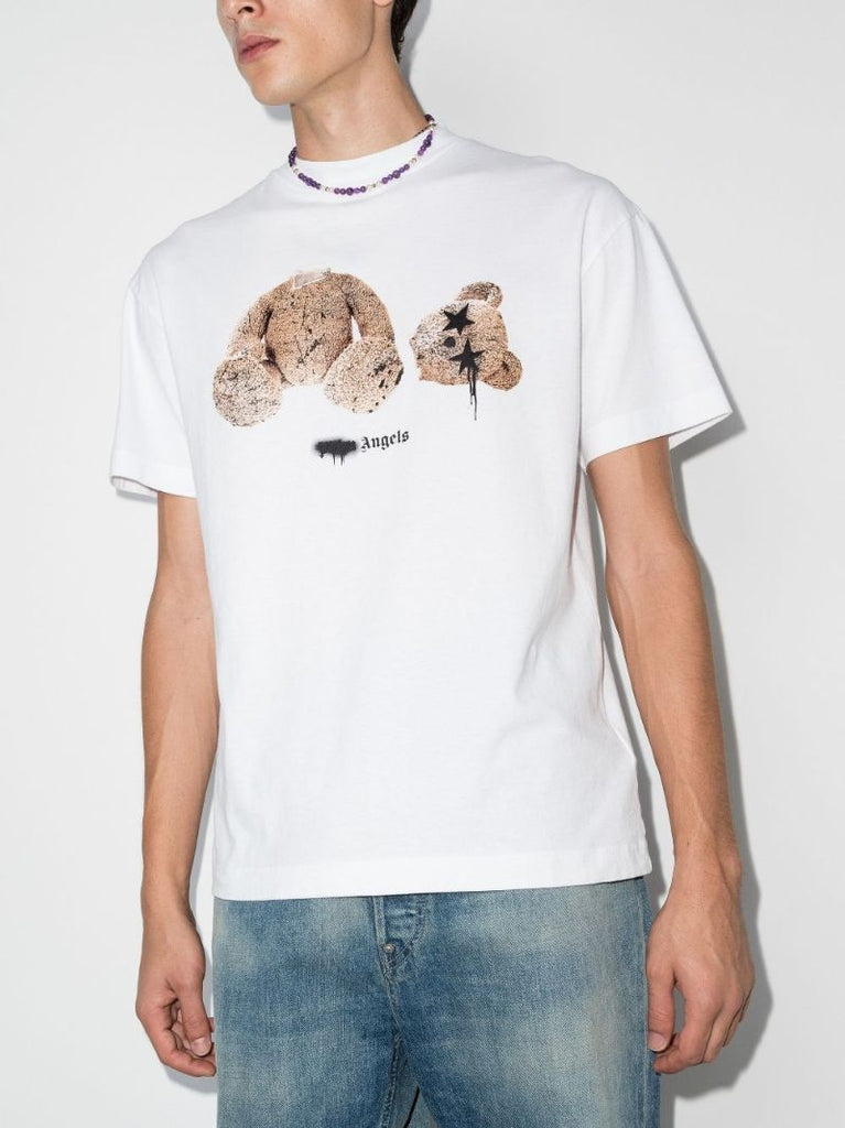 Sprayed Bear Logo Cotton T-shirt