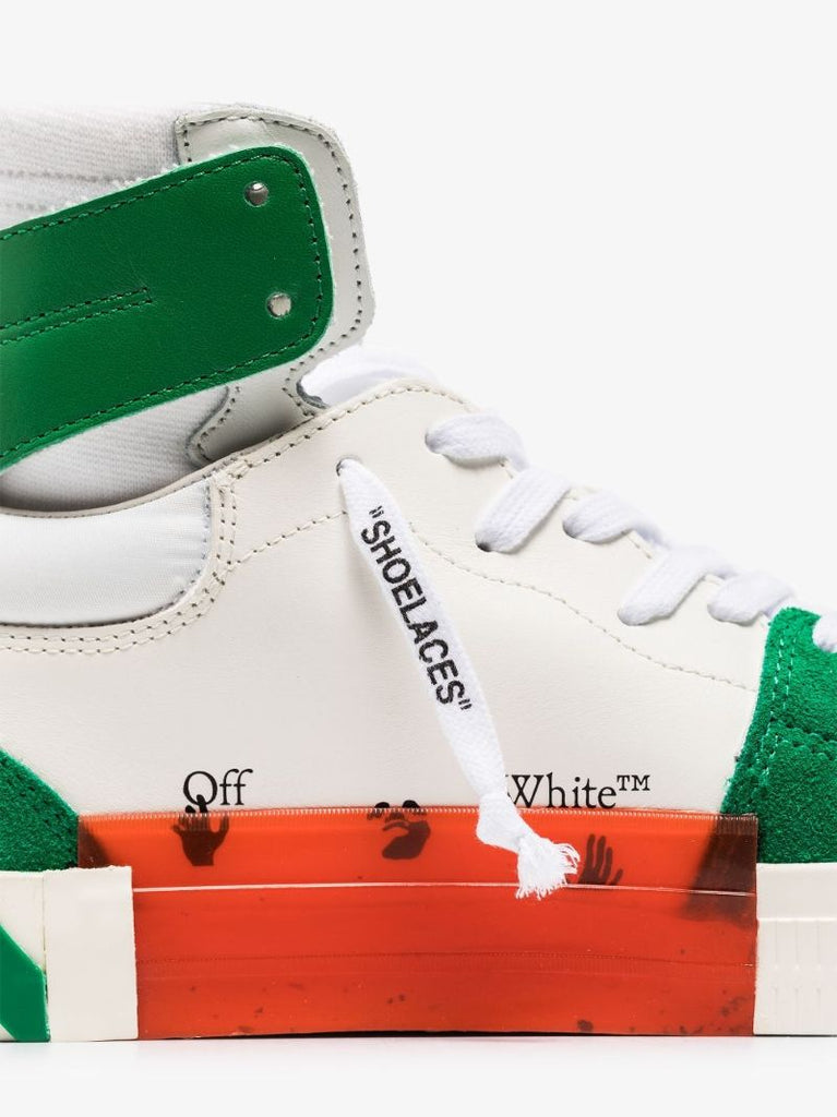 White and Green Vulcanised High Top Sneakers