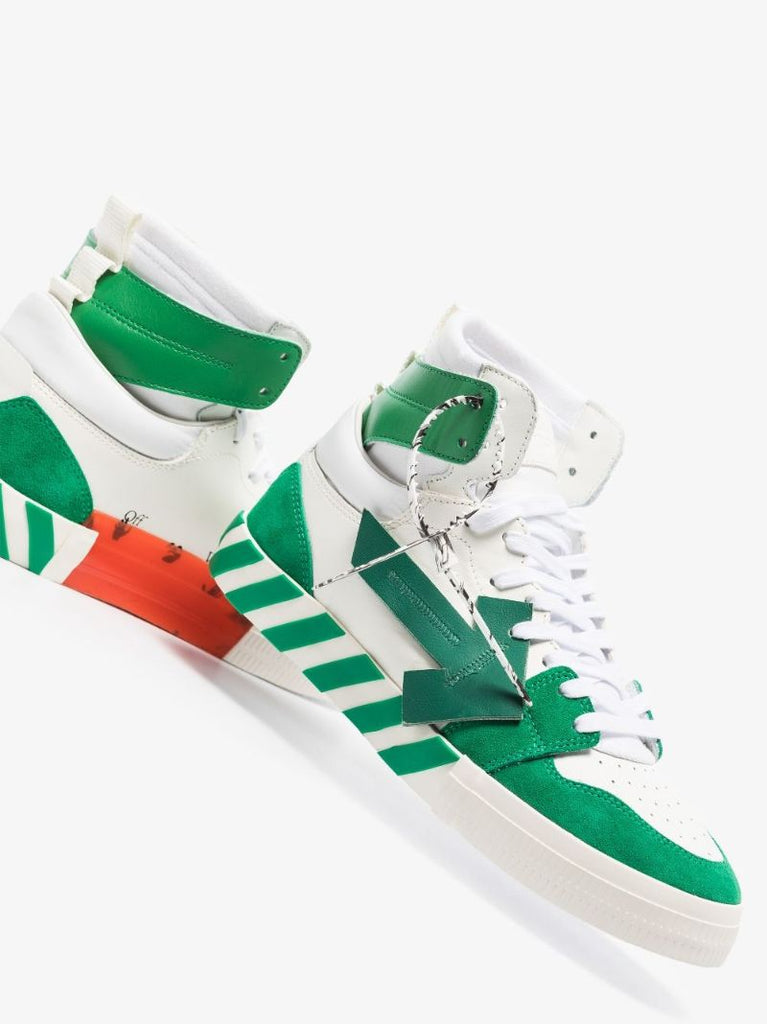 White and Green Vulcanised High Top Sneakers