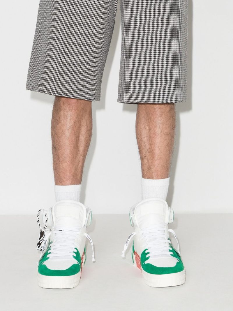 White and Green Vulcanised High Top Sneakers