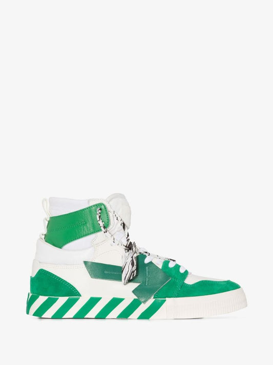 White and Green Vulcanised High Top Sneakers