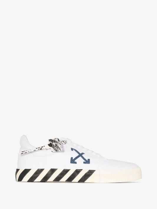 White and Navy Low Vulcanised Sneakers
