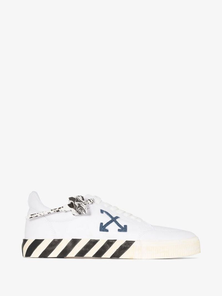 White and Navy Low Vulcanised Sneakers