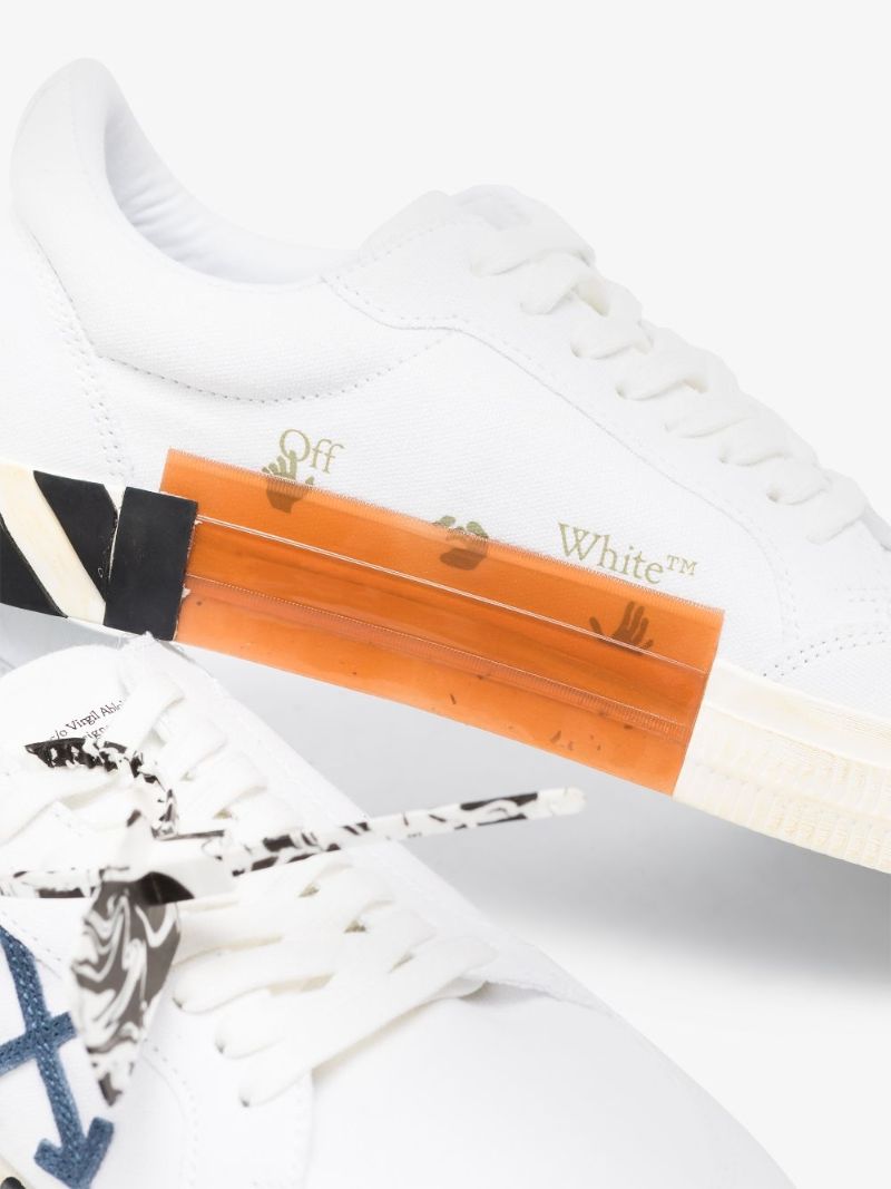 White and Navy Low Vulcanised Sneakers