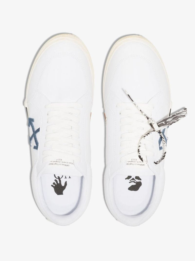 White and Navy Low Vulcanised Sneakers