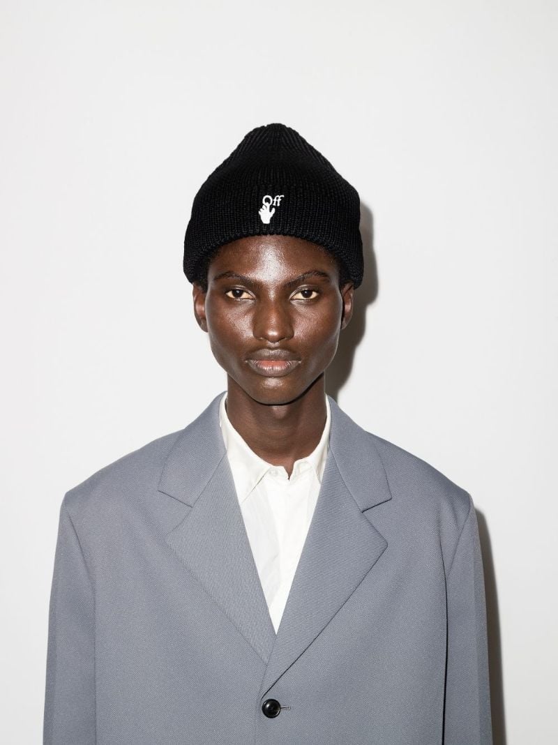 Black Logo Wool Beanie Hat