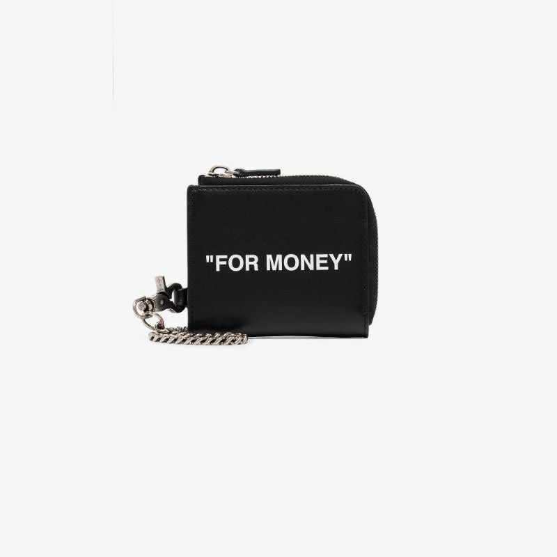 Black Quote Zip-up Leather Wallet