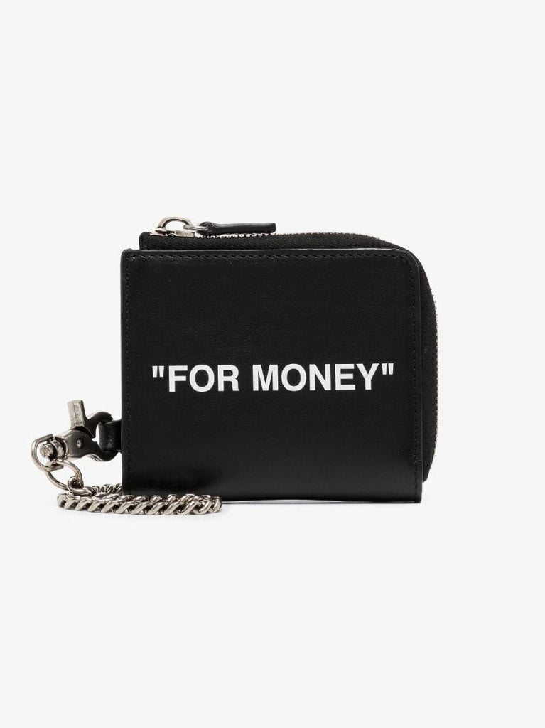 Black Quote Zip-up Leather Wallet