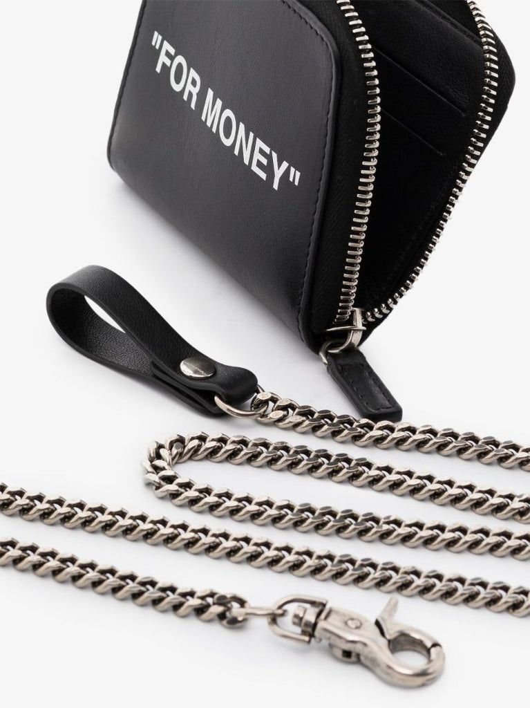 Black Quote Zip-up Leather Wallet