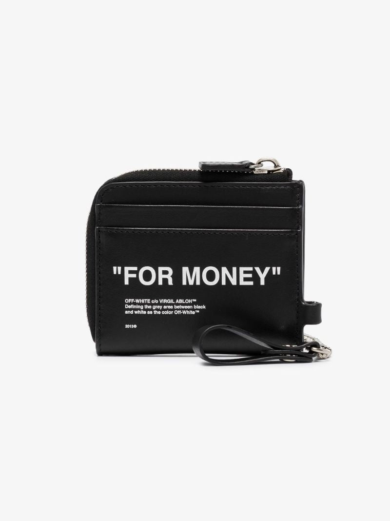 Black Quote Zip-up Leather Wallet