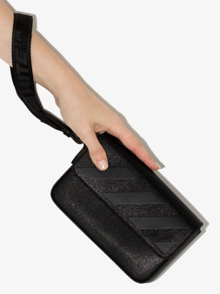 Black 3d Diagonals Leather Pouch Bag