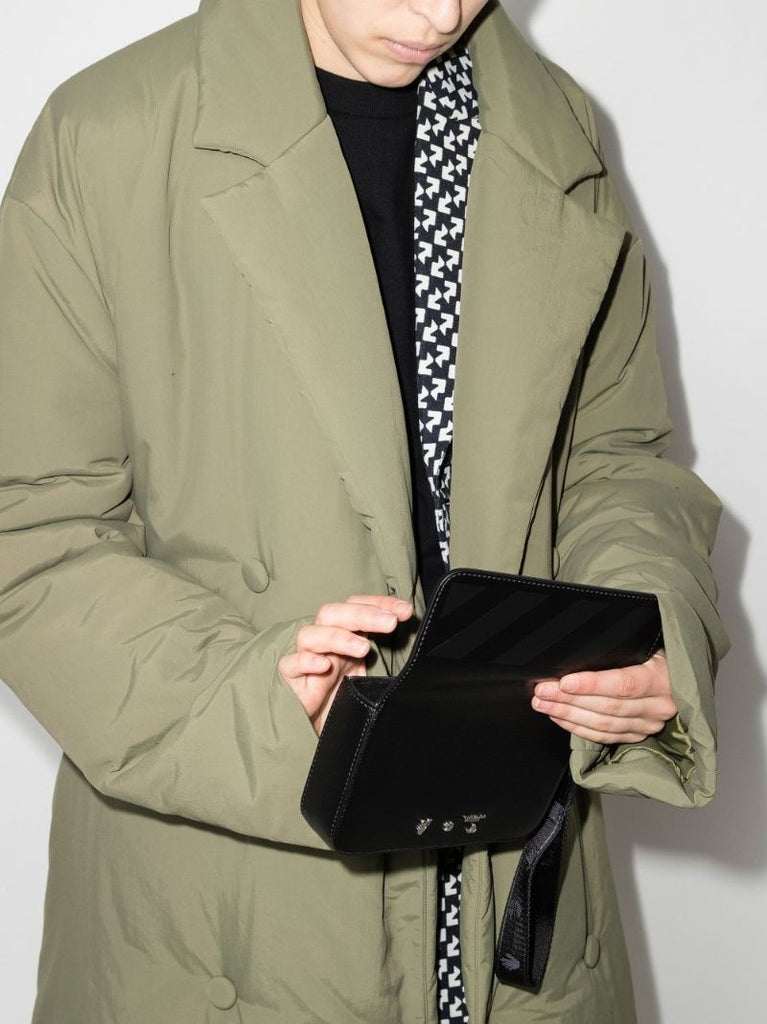 Black 3d Diagonals Leather Pouch Bag