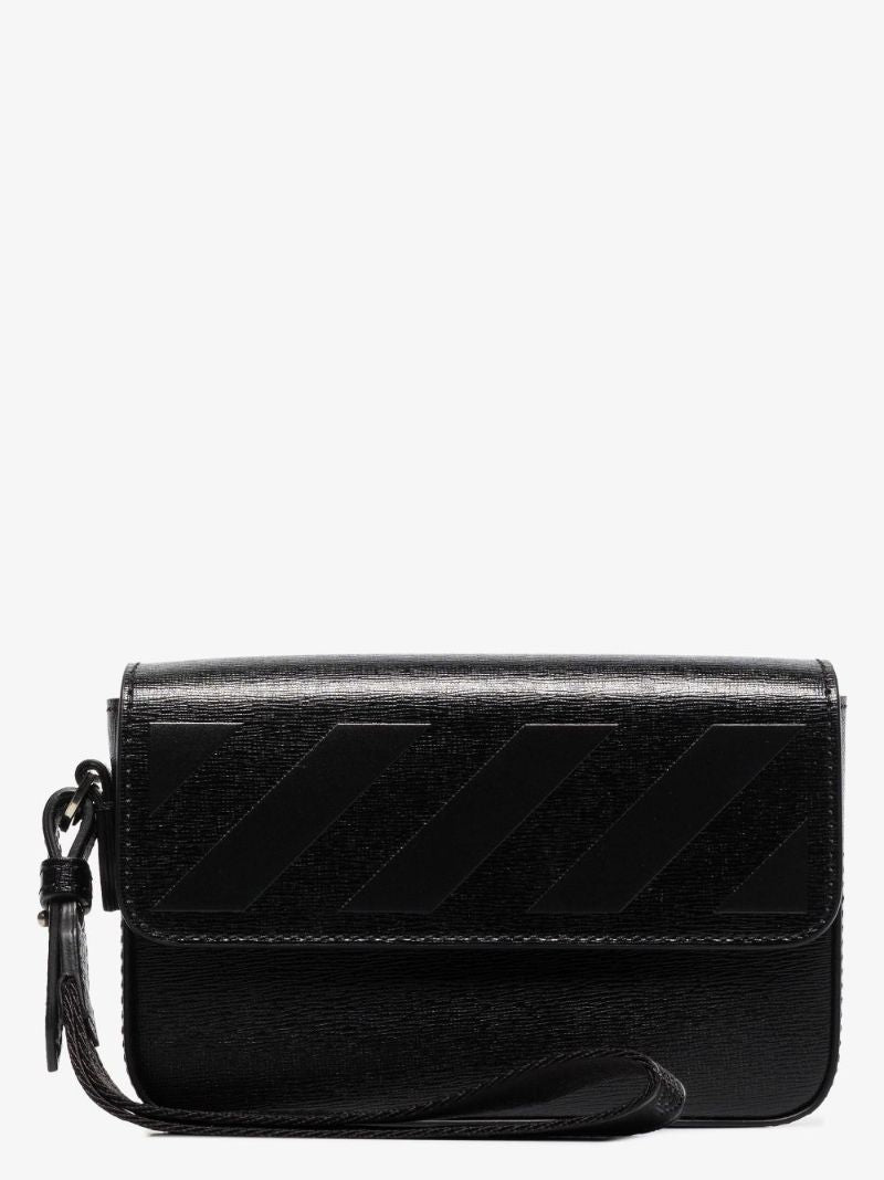 Black 3d Diagonals Leather Pouch Bag