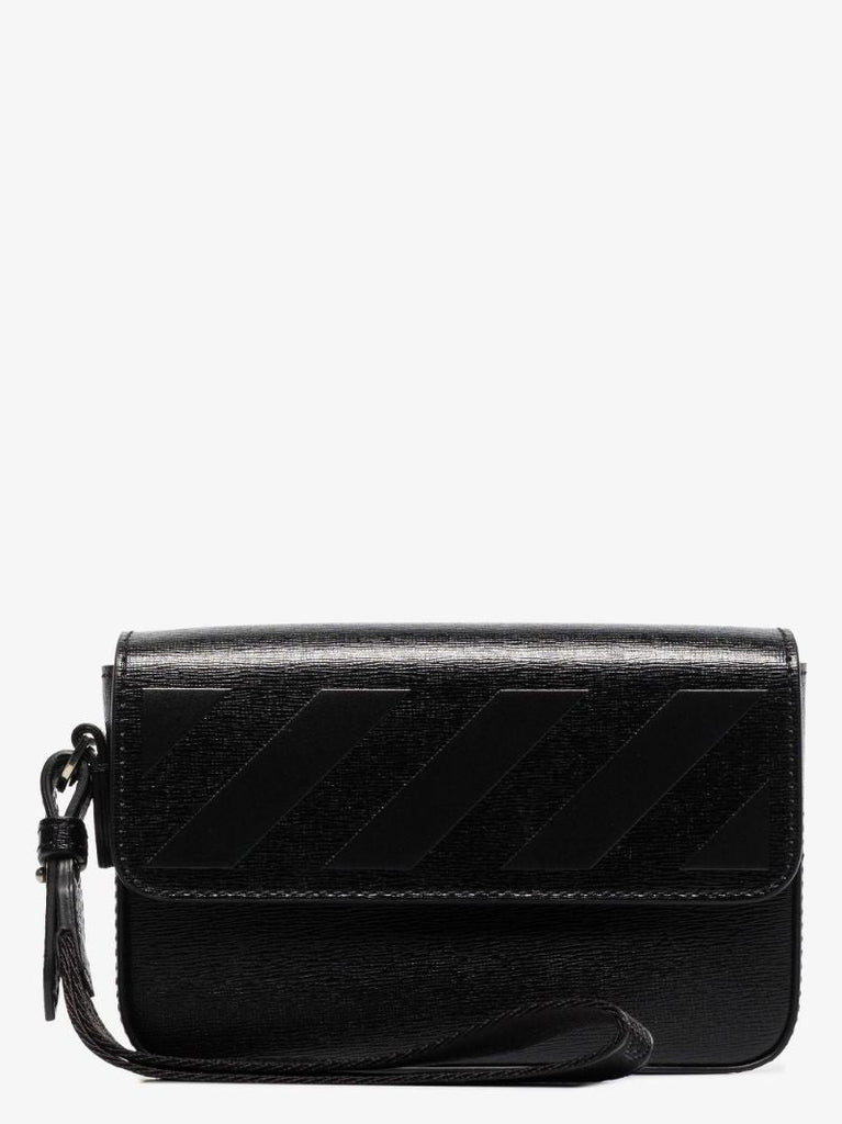 Black 3d Diagonals Leather Pouch Bag