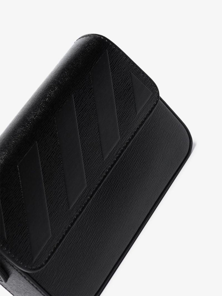 Black 3d Diagonals Leather Pouch Bag