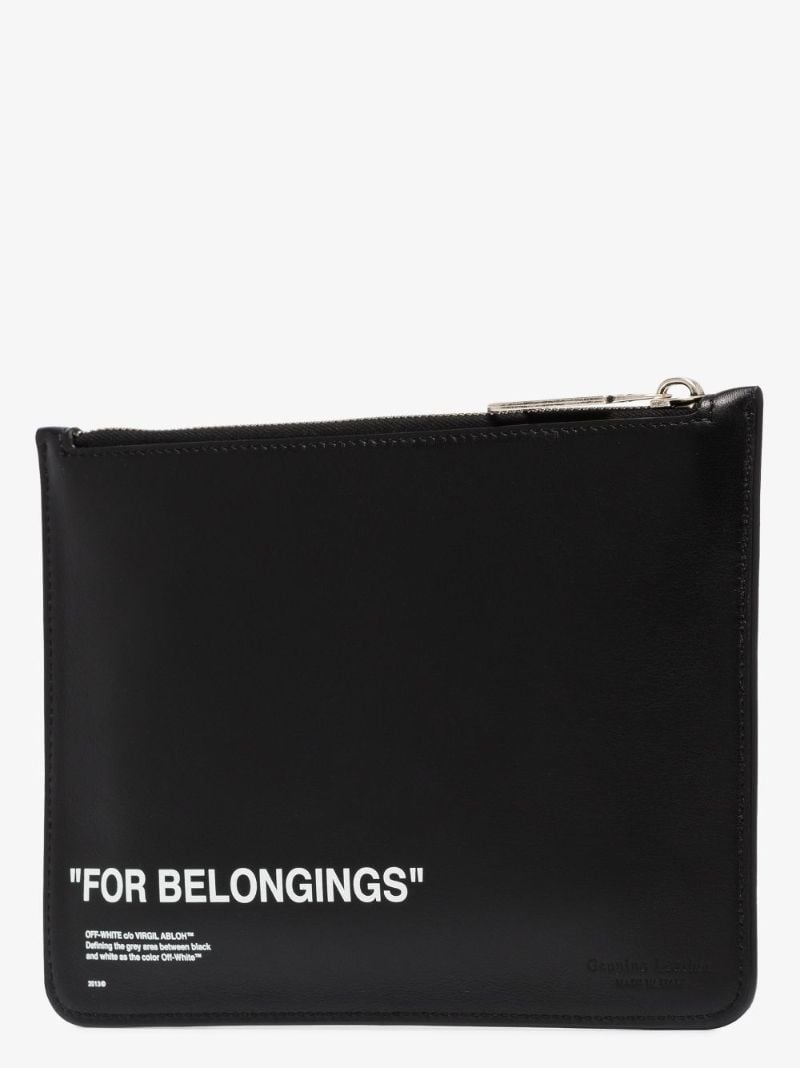 Black Quote Print Leather Pouch Bag