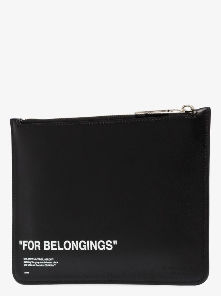 Black Quote Print Leather Pouch Bag
