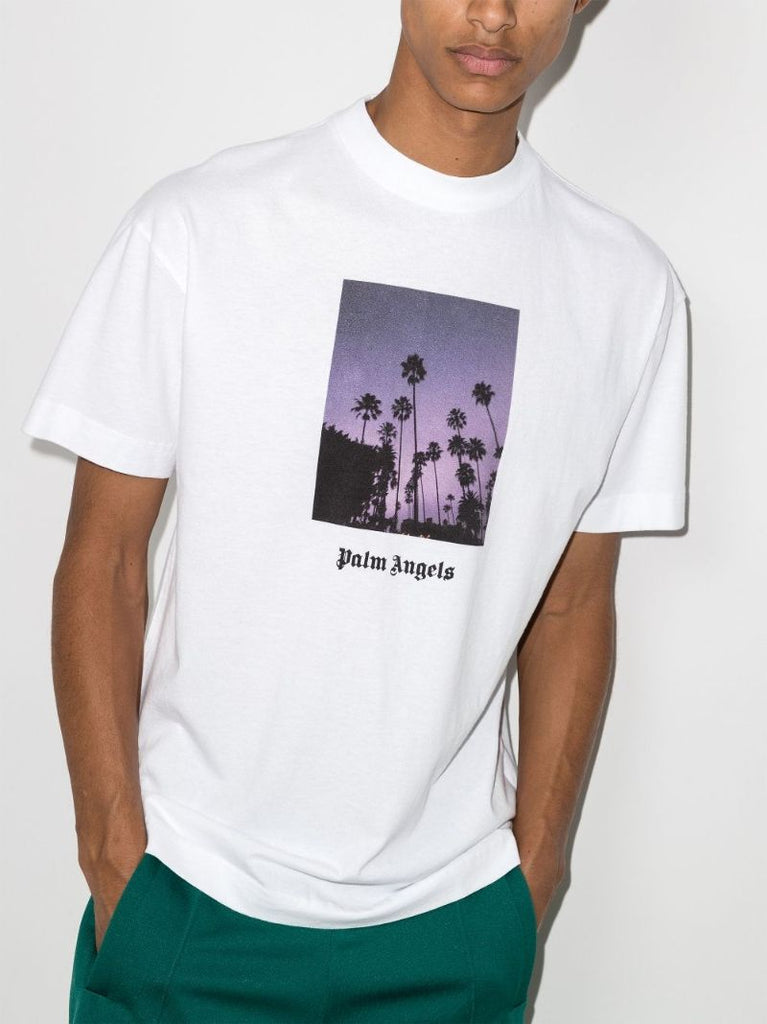 Stars and Palms Print Cotton T-shirt
