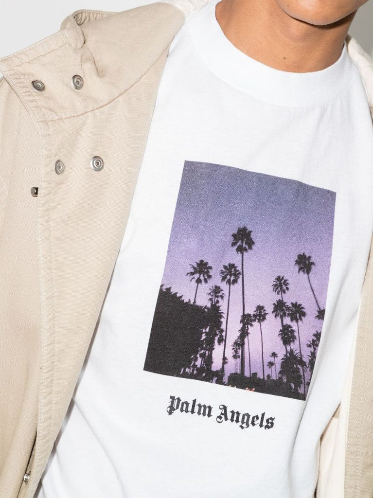 Stars and Palms Print Cotton T-shirt
