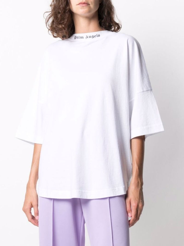 White Logo Print Cotton T-shirt