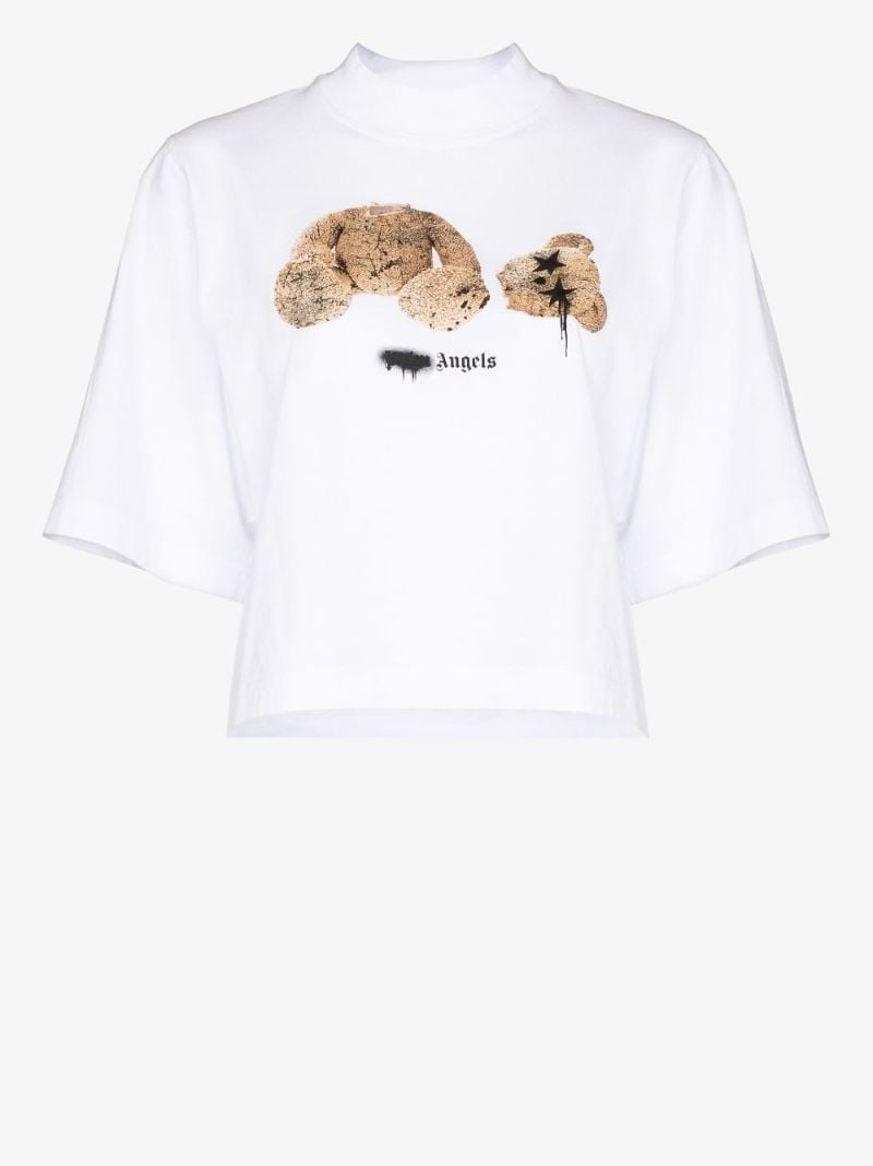 Sprayed Bear Print Cropped T-shirt